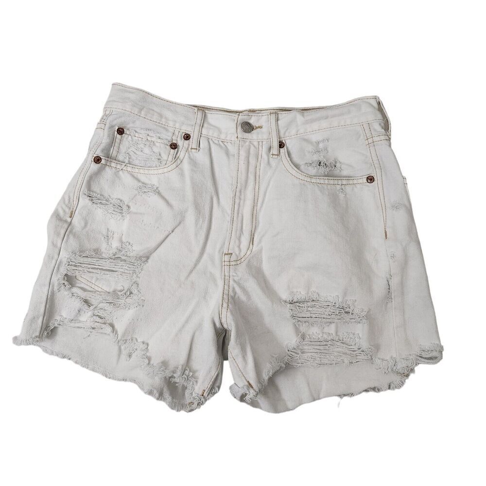 American‎ Eagle Shorts 6 White 90s Boyfriend Distressed Boho Festival Denim Y2K
